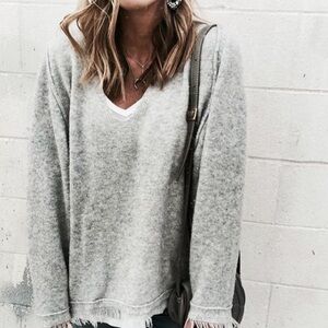 FREE PEOPLE Irresistible Gray Wool Fringe Sweater Pullover Top